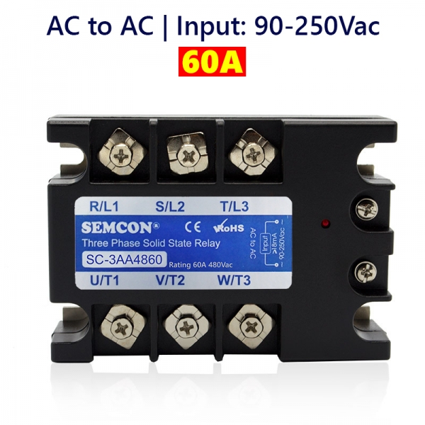 SC-3AA4860 SSR 3 Pha AC to AC 40A | Output: 480Vac, Input: 90-250Vac